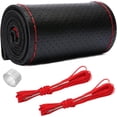 thumbnail image 1 of Ziciner Genuine Leather Steering Wheel Cover, Stitch on Wrap, Breathable Anti-Slip Car Steering Wheel Protector for Max Diameter 15 Inch, DIY Sewing with Needles Thread (Black/Red Line, Hole), 1 of 6