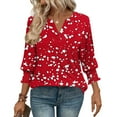thumbnail image 4 of Spring Summer 3/4 Length Sleeve Tops Floral Printed T-Shirt Henley Neck Tee Short Sleeve Shirts Smocked Cuffed Sleeve Tunic Blouses Comfort Casual Tee Shirts Going Out Blosues, 4 of 6