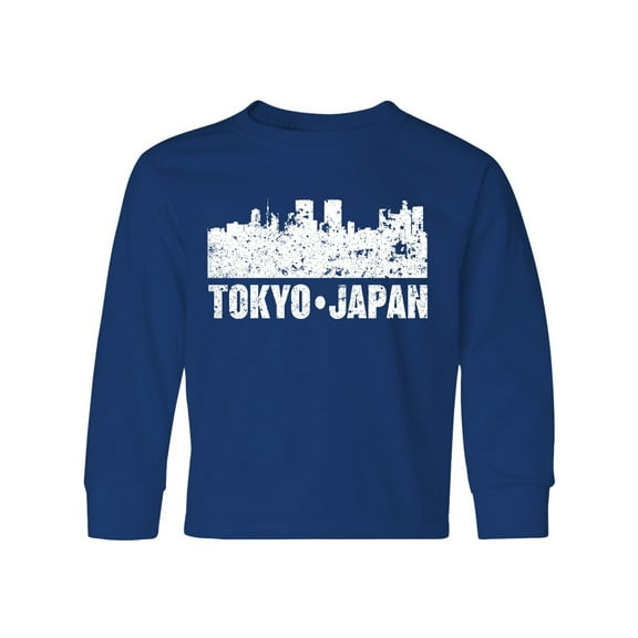 Inktastic Tokyo Japan City Skyline with Grunge Long Sleeve Youth T-Shirt