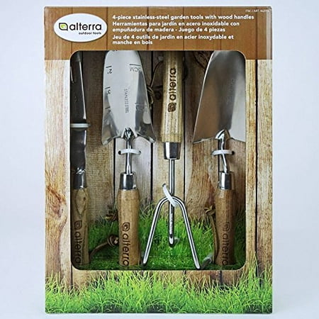 Alterra 4 Piece Stainless Steel Garden Tools With Wooden Handles Alterra 4 Piece Stainless Steel Garden Tools With Wooden Handles