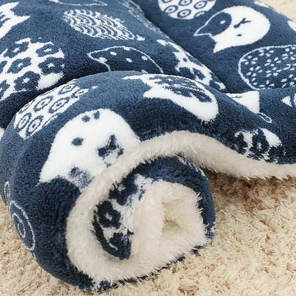 Bellella Crate Pad Fluffy Fleece Pet Mattress Washable Sleeping Sleep Mat Anti-slip Cozy Animal Print Warm Thickened Navy Blue Cat 89*68cm/35.04x26.77"