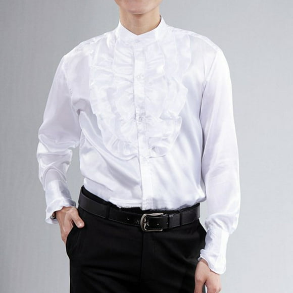 TIMIFIS Mens Medieval Gothic Shirt Ruffled Steampunk Renaissance Long Sleeve Cosplay Shirts Cocktail Prom Performance Dress Lapel Shirt