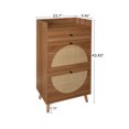 thumbnail image 3 of Hassch Rattan Shoe Cabinet, Entryway Shoe Cabinet with 2 Flip Drawers and Top Small Drawer, Boho Wooden Shoe Organizer Cabinet, for Entrance, Hallway, Walnut, 3 of 10