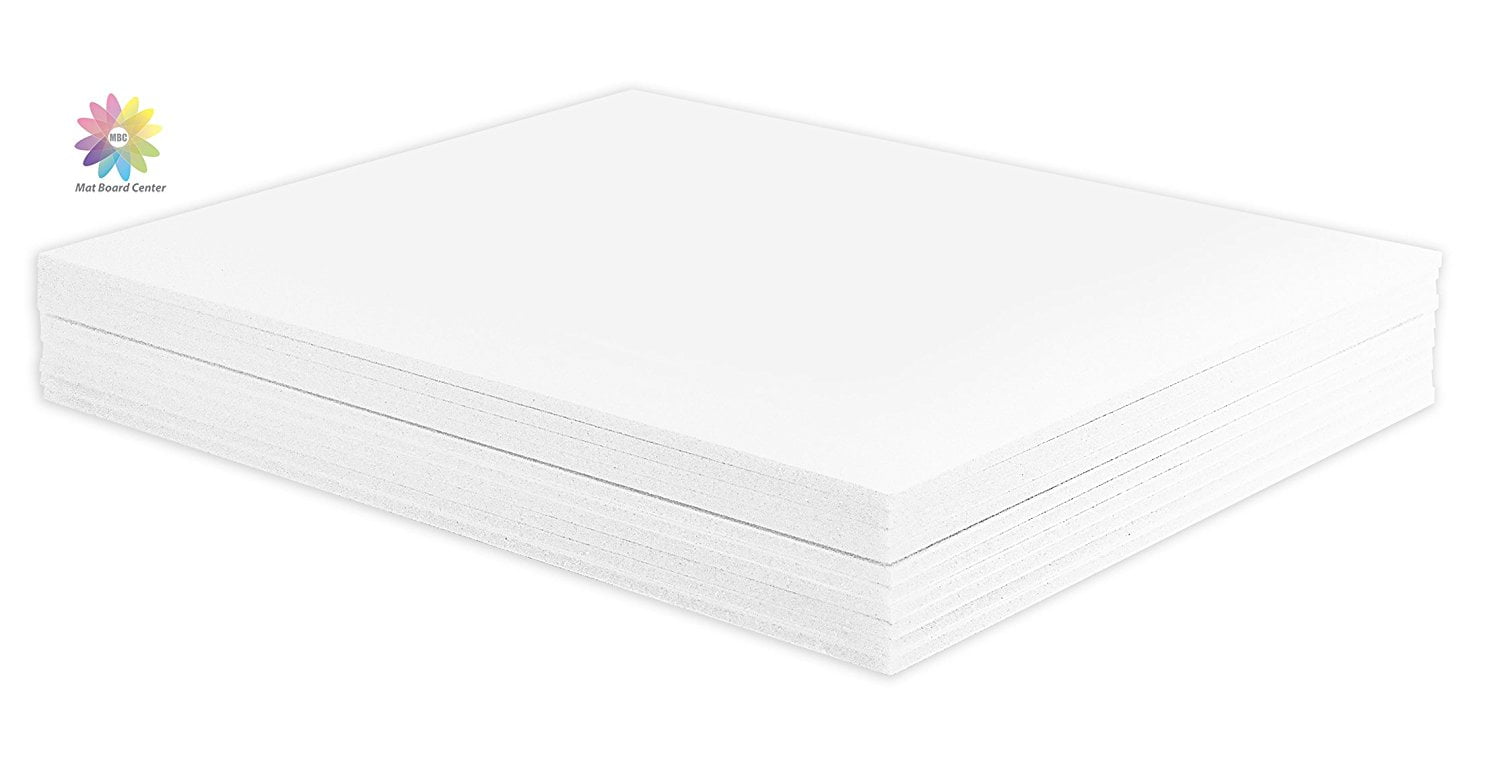 Mat Board Center, Pack of 10 1/8' White Foam Core Backing Boards (16x20