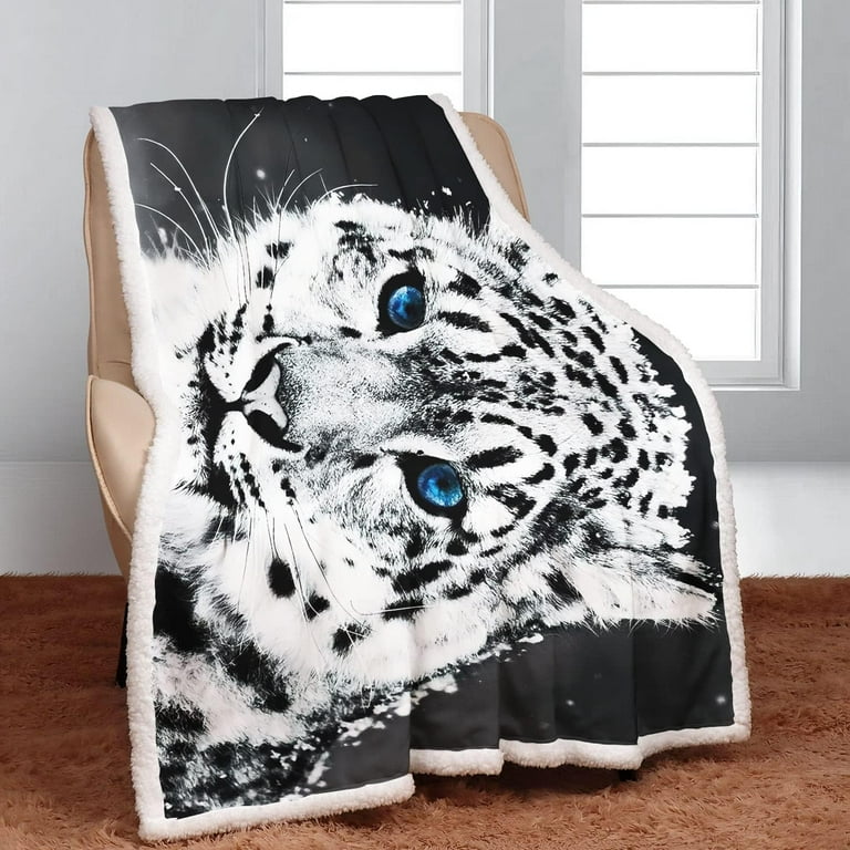 Snow Leopard Sherpa Blanket Animal Print Throw Blanket Super Soft