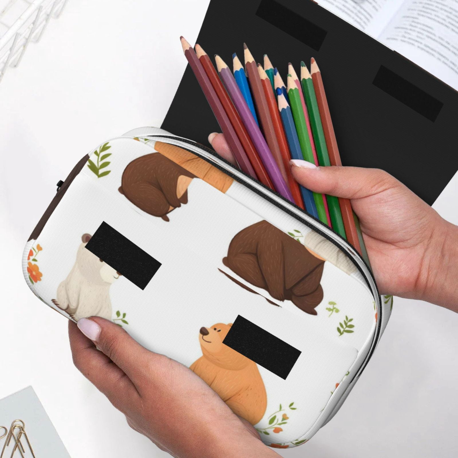 Large-Capacity Flip-Top Double-Layer Pencil Case, Multi-Functional Pocket Pen Case, Durable Stationery Organizer The Simple-Minded Bear