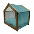 thumbnail image 2 of Fleur de Lis Pet House, Classical Retro Style Victorian Damask Pattern with Oriental Effects Image, Outdoor & Indoor Portable Dog Kennel with Pillow and Cover, 5 Sizes, Teal, by Ambesonne, 2 of 5