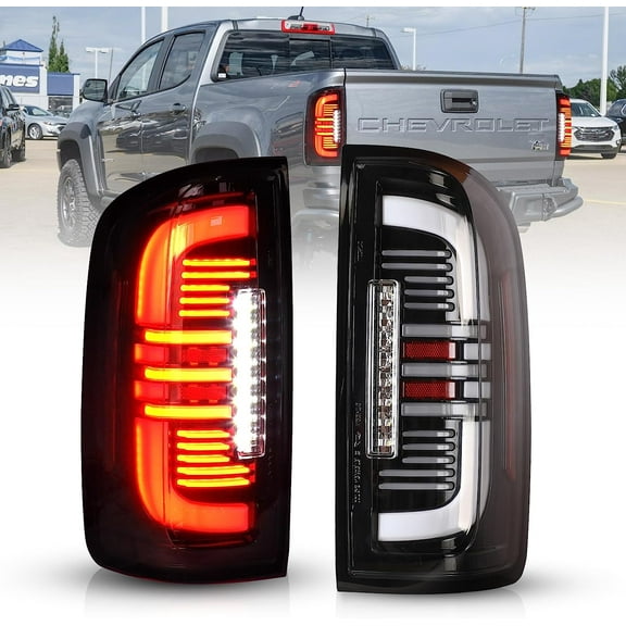 Full LED Taillights for 2015-2022 Chevy Colorado with Sequential Turn Signal Rear Tail Light Black/Clear Lens Brake Lamps