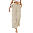 thumbnail image 2 of Pantalones de vestir casuales de pierna ancha para mujer, de estilo europeo y americano, con cintura alta y botones y bolsillos, para primavera y verano, 2 of 6
