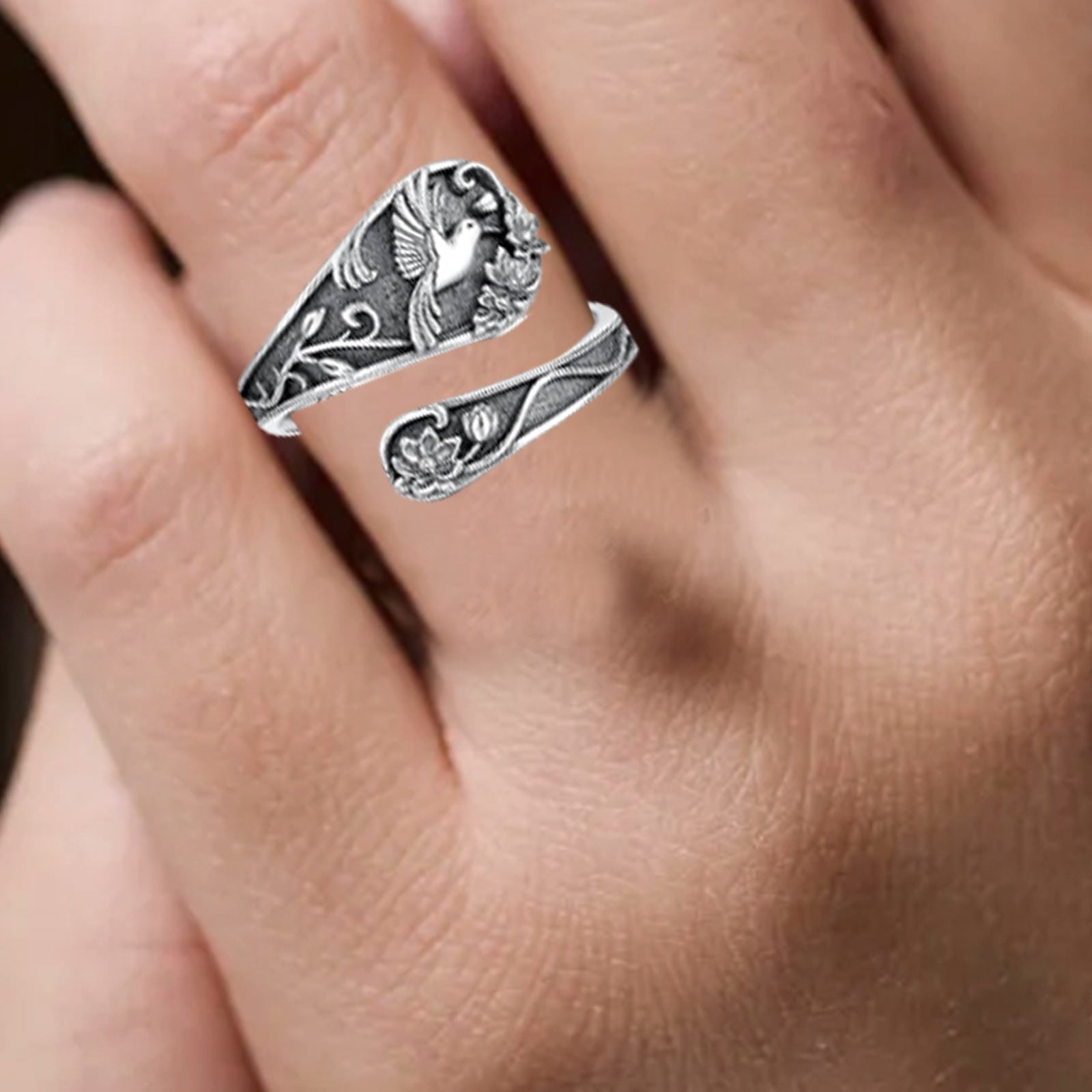 adjustable rings for women sterling silver stacking trendy fidget spinner ring hippie Spoon Ring Hummingbird Vintage Antique Rings Adjustable Thumb For Women