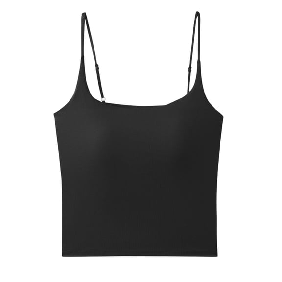 MDUKONU Womens Spaghetti Strap Crop Tank Top Double Lined Tight Shirts | Adjustable Camisole Tops, Scoop Neck Sleeveless, Y2k Going Out, Basic Cami Size: M Black