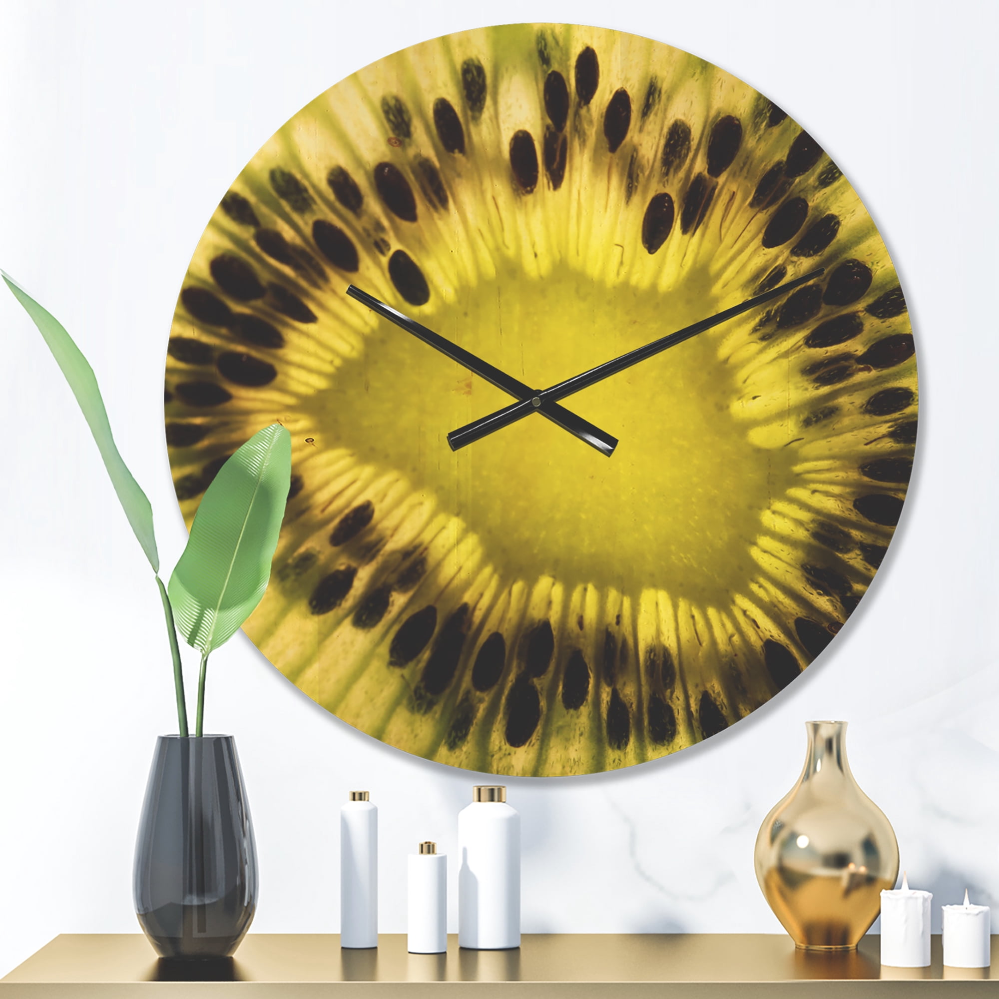 Designart 'Green Kiwi Seeds With Inside Pattern ' Modern Wood Wall Clock