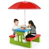 Kids Picnic Table with Removable Umbrella - Indoor & Outdoor Bench Set for Children - Portable Toddler Plastic Table for Patio and Backyard - Ideal Gift for Boys and Girls