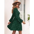 thumbnail image 3 of V Neck Clip Dot Shirred Waist Long Sleeve Dress Above Knee Length, 3 of 3