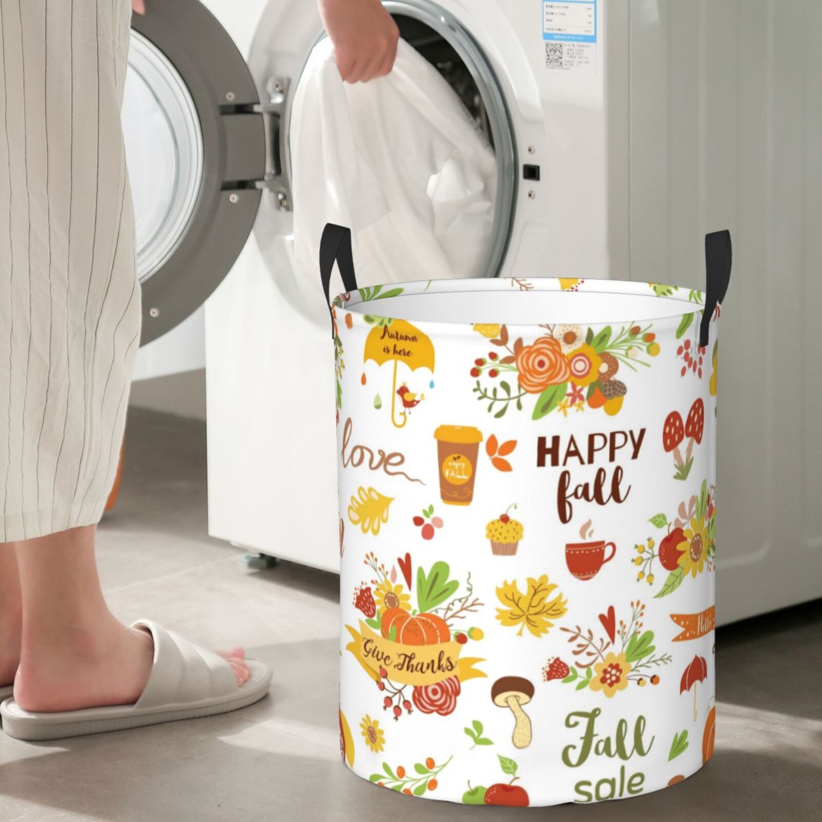 Large Laundry Basket with Handles - Hello Fall Autumn Is Here Kids Baby Dirty Clothes Laundry Hamper for Bedroom Aesthetic