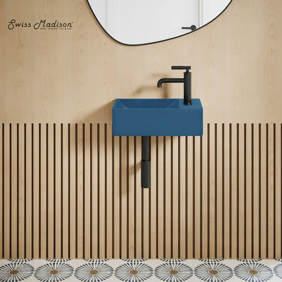 Lisse 16" Concrete Rectangle Wall-Mounted Sink with Right Side Faucet Mount in Matte Royal Blue