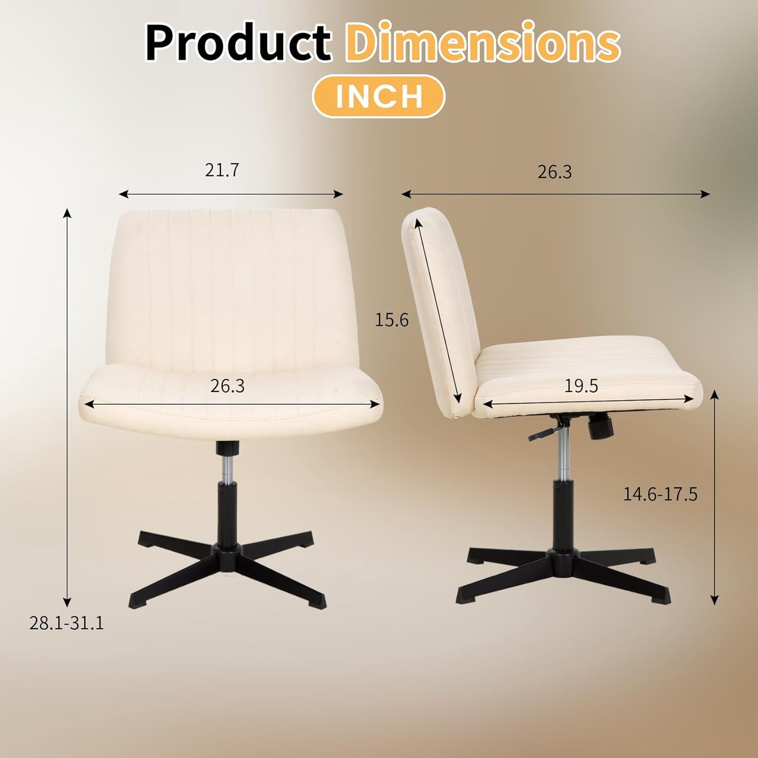 XF XINFENG Criss Cross Chair with back Armless Home/Office Chair No Wheels Modern Swivel Height Adjustable Ergonomic Desk Chair with Wide Seat Computer Task Vanity,Beige