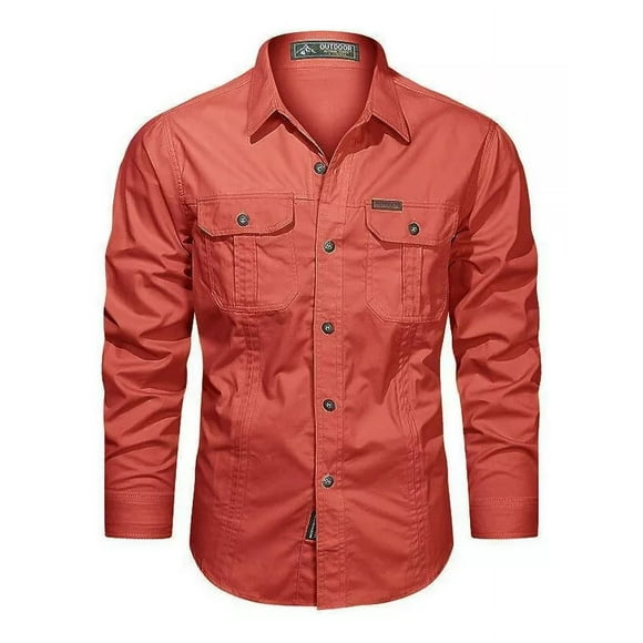 Camisa Cargo Militar Con Botones De Manga Larga For Hombre
