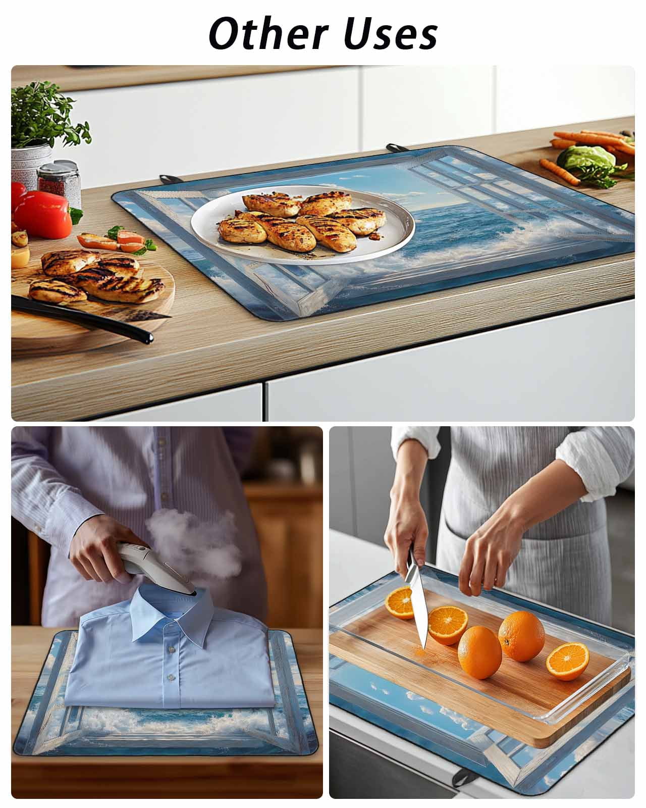 Stove Top Covers for Electric Stove, Coastal Glass Stovetop Cover Protector, Window Nautical Beach Blue Seaside Induction Cooktop Protector Oven Mat for Kitchen Countertop 24"x21"
