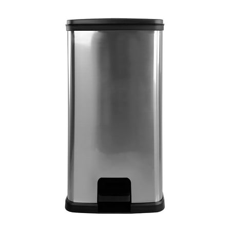 Mainstays 13.2 Gallon Trash Can. Plastic Rectangular Step Kitchen Trash Can, Silver