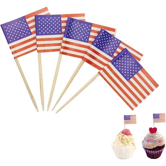 100Pcs America Toothpicks Flags, Food Flags, Mini Cupcaks Sticks Flags American Party Decoration, Cocktail Sticks Cupcake Toppers Picks Tableware Party for Patriotic Theme Party 4th of July