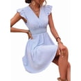 thumbnail image 2 of Women's V Neck A Line Striped Ruffle Flowy Mini Dresses Dress for Summer Beach Party Blue XL, 2 of 8