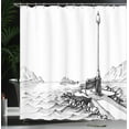 thumbnail image 4 of Ambesonne Sketch Shower Curtain, Bench and Ocean Drawing Art, 69"Wx75"L, White and Black, 4 of 5