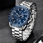 BENYAR 5140 Quartz Men's Watch Chronograph Business Luxury Brand Waterproof Wristwatches Stainless Steel Light Blue Dial