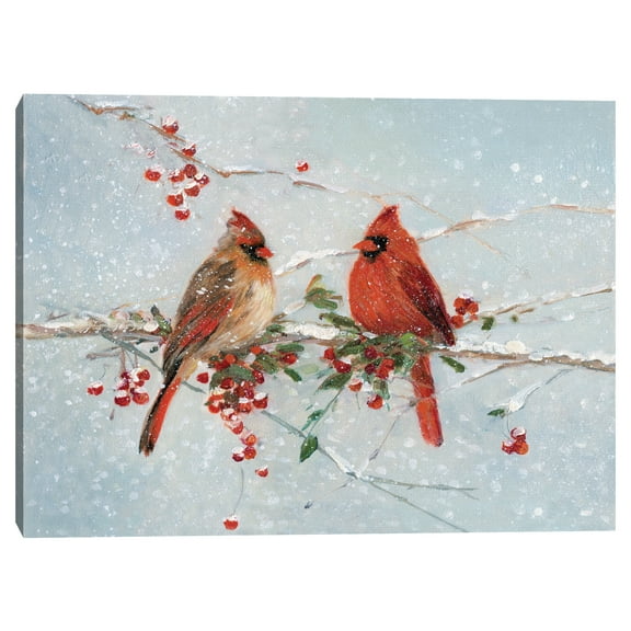 Cardinals in Winter by Sally Swatland Canvas Art Print