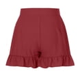 thumbnail image 6 of JINMGG Shorts for Women Clearance $5 Women's Fashion Solid Color Casual Wide Leg Ruffle Loose High Waist Shorts Pants Wine XL, 6 of 6