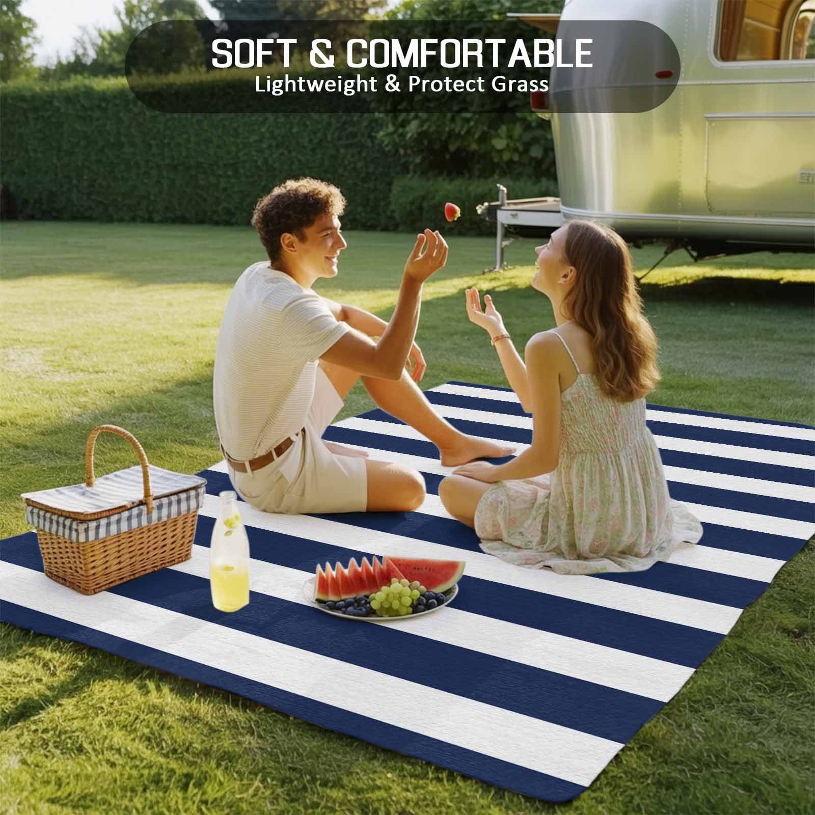 Outdoor Rug 4x6 ft Navy Blue White Geometric Stripes Waterproof Outdoor Patio Rug Mat Non Slip Outside Area Rugs Carpet for RV,Camping,Porch,Deck,Pool,Balconybackyard,Minimalist Modern Art