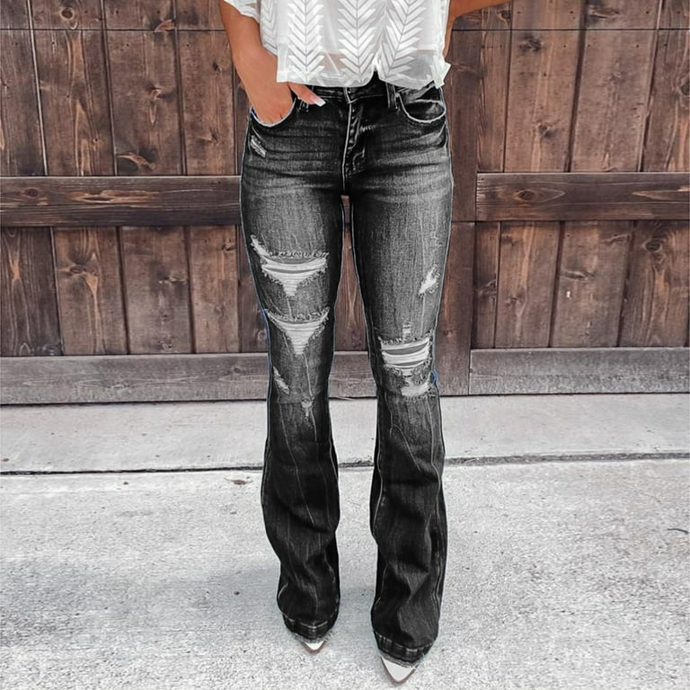 Bell Bottoms Ripped Flare Jeans For Women Back Hollow Out