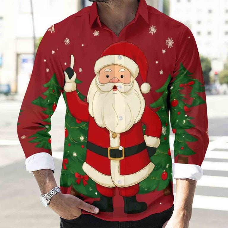 xmas dress shirts HAPPY BAY Men's Beach Short Sleeve Christmas Tree Party Shirt Vacation Party Funny Santa claus Hawaiian Gifts for Men 5XL Navy, Theme christmas gifts for husbands Christmas Icons Red Men's Shirt