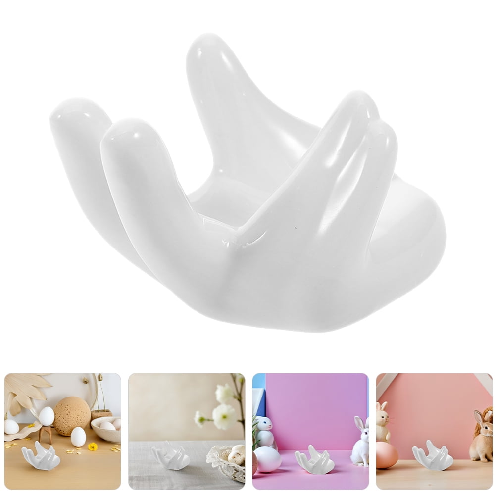 WHAMVOX 6pcs Hand Shaped Ceramic Egg Cup Holder Porcelain Egg Display Stand for Easter Eggs Hard Boiled Eggs Kitchen Table Decor Porcelain Eggs Holder for Festive