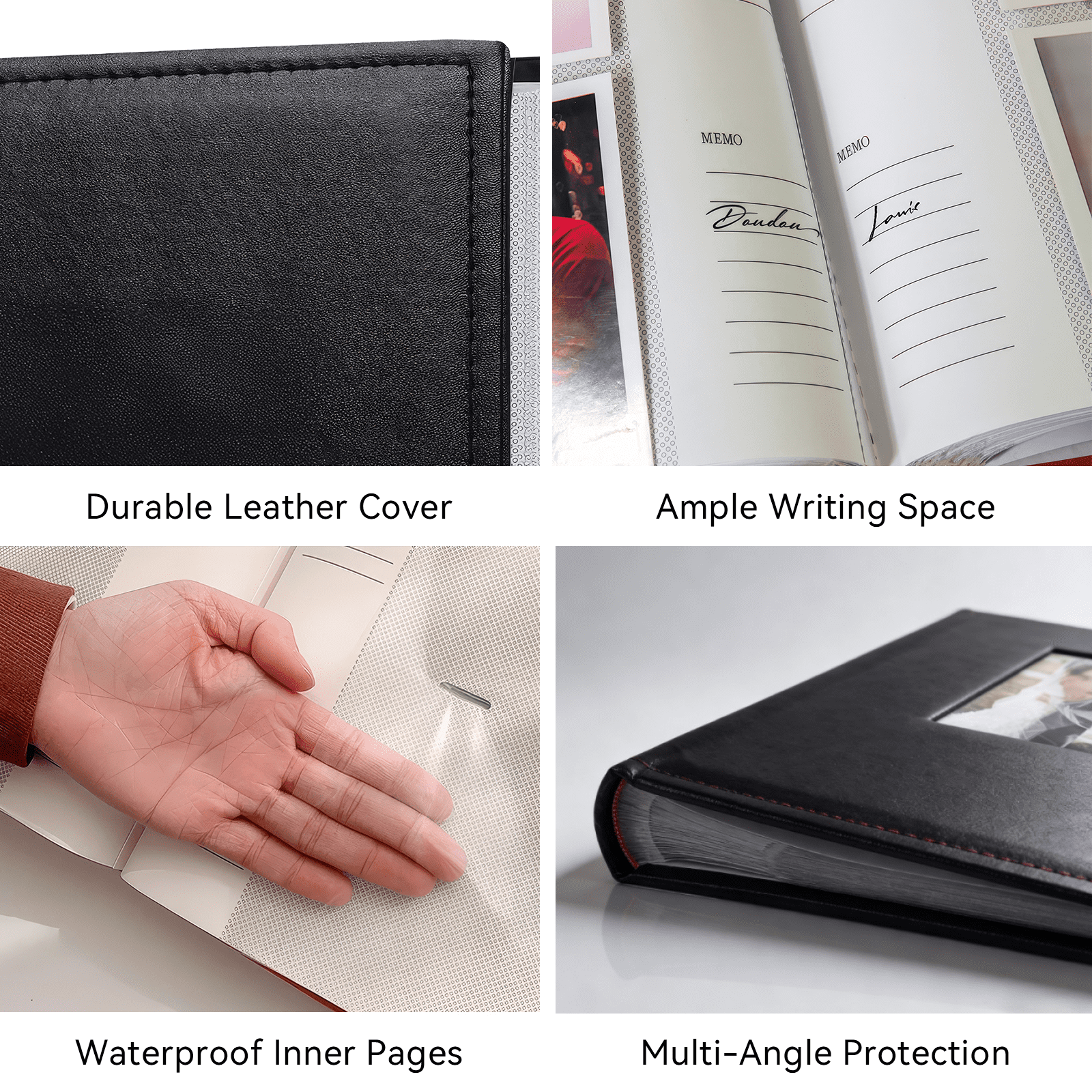 4x6 Photo Album Holds 300 Pictures, Leather Cover with Front Window, Large Capacity Slip-in Picture Albums with Horizontal Pockets for Wedding Kids Travel Anniversary Family Baby Photo Books, Black