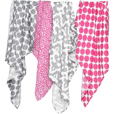 - Bacati - Ikat 100% Cotton Muslin Swaddling Blankets Set of 4, Available in Multiple Patterns and Colors
