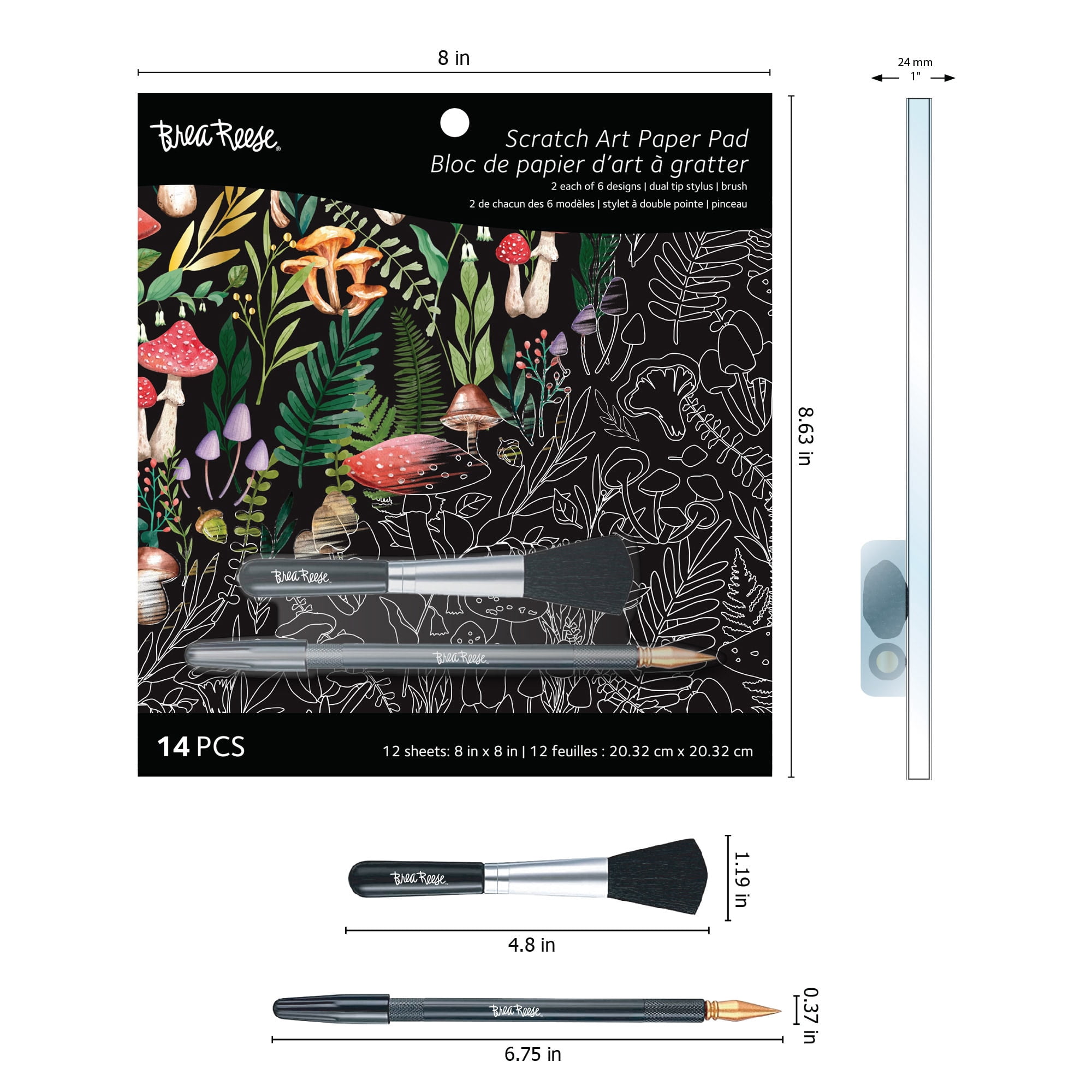 Brea Reese: Scratch Art Paper Pad - Nature - 12 Designs, 8x8" Tear Out Pages, Metallic Guided Art Kit, Adult Craft Activity, Mindful Relaxation