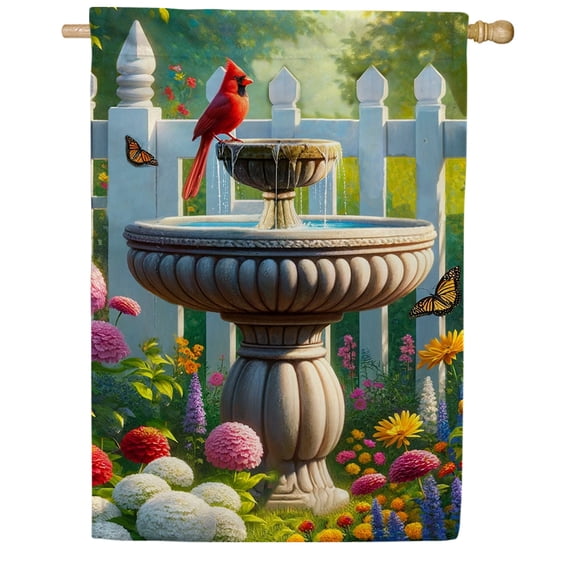 America Forever Cardinal Red Bird House Flag, 28x40 inch, Double Sided, Birdbath Floral Spring Summer Outdoor Yard Decor, Large Vertical Flags for Lawn and Garden