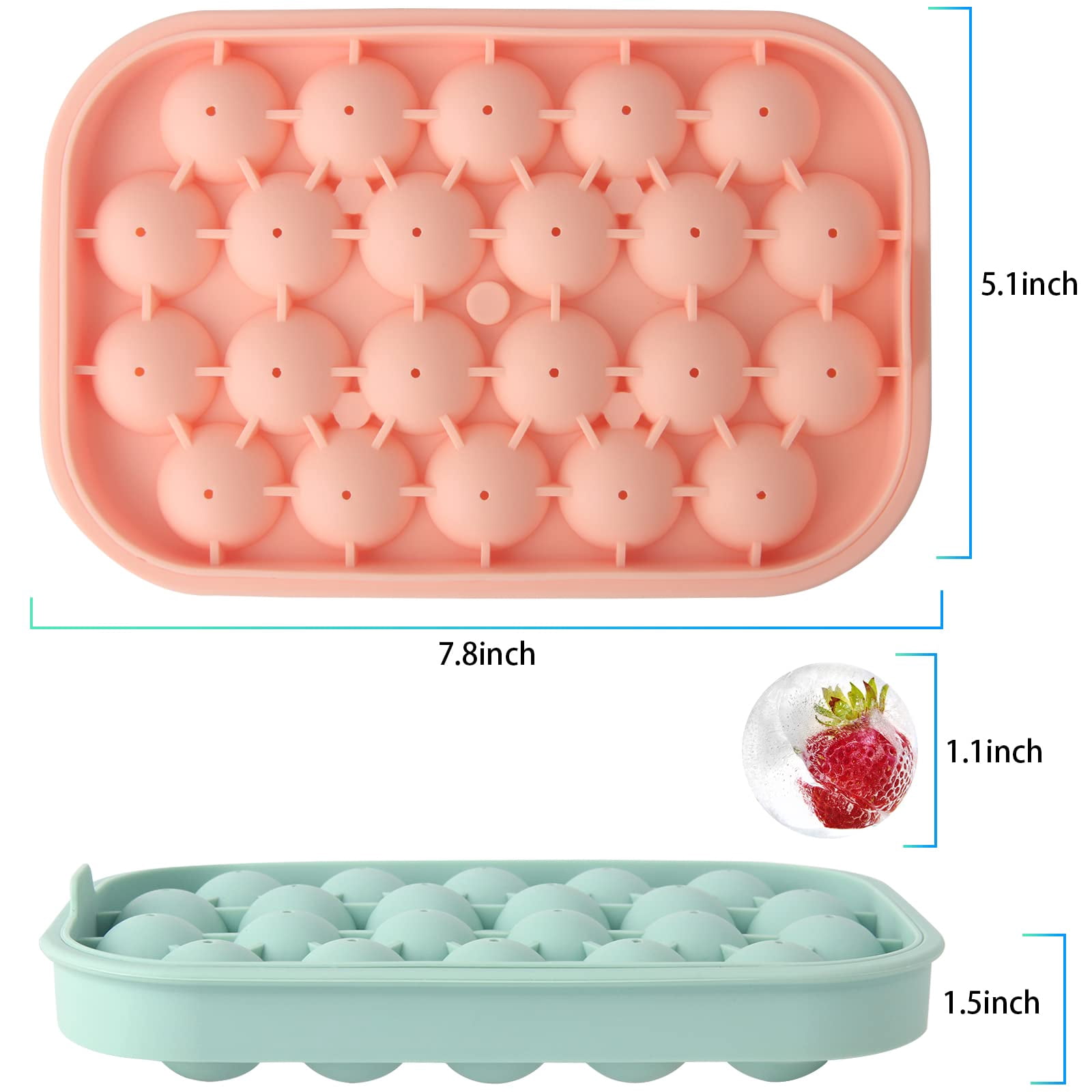 Ice Cube Tray  2 Pack Flexible Silicone 22 Balls Maker With Lid Bpa Free Easy-release Trays For Freezer Diy Homemade Round Cubes Coffee