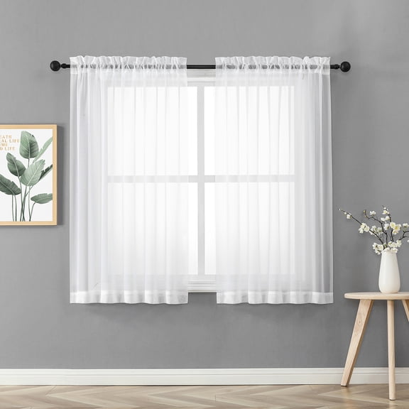 OVZME Paire de Panneaux de Rideaux Voilages Blancs 63 Pouces de Longueur, Rideaux Filtrant la Lumière pour Fenêtre, Traitement pour Cuisine, Chambre, Salon et Chambre d'Enfant, Dessus en Voile à Double Poche pour Tringle, Lot de 2 de 40 Pouces x 63 Pouces