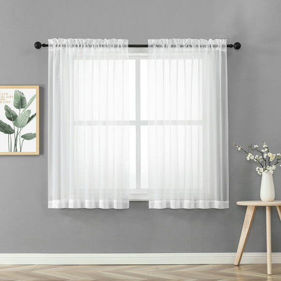 OVZME White Sheer Curtain Panel Pair 63 inch Length, Light Filtering Window Curtain Drapes Treatment for Kitchen, Bedroom Living and Children Room, Voile Top Dual Rod Pocket, 2 Pack of 40" x 63"