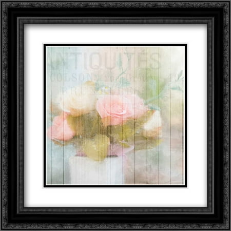 Allen Antique Lighting - Antique Peonies 2x Matted 20x20 Black Ornate Framed Art Print by Allen, Kimberly