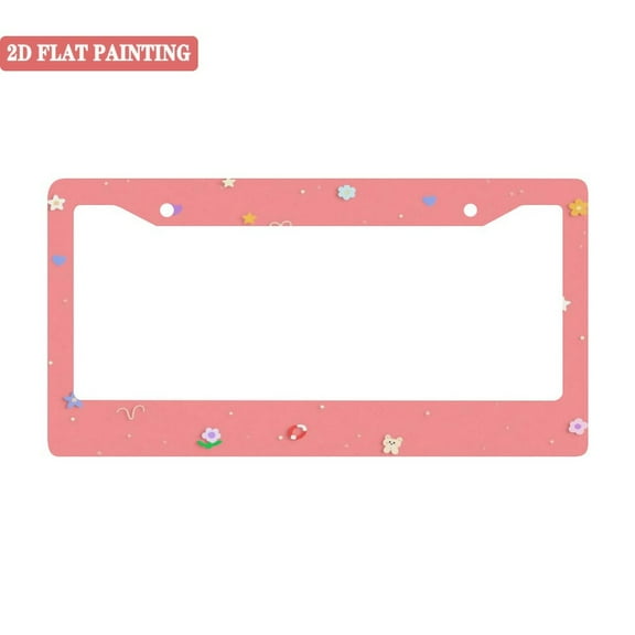 1PC Cute Pink License Plate Frames with Stars, Hearts & Flowers and Mounting Accessories 6. 3x12. 2inch(16x31cm)