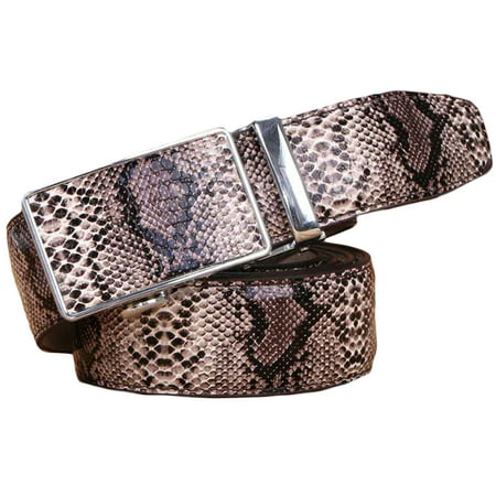 Men's Snake Skin Embossed Genuine Leather Automatic Buckle Ratchet