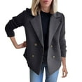 thumbnail image 3 of Clearance! Ogiraw Blazers For Women Business Casual Women's Lapel Button Knitted Patchwork Sleeve Casual Coat Cropped Double Breasted Suit Sweater For Women Women'S Blazers & Suit Jackets Black, 3 of 7