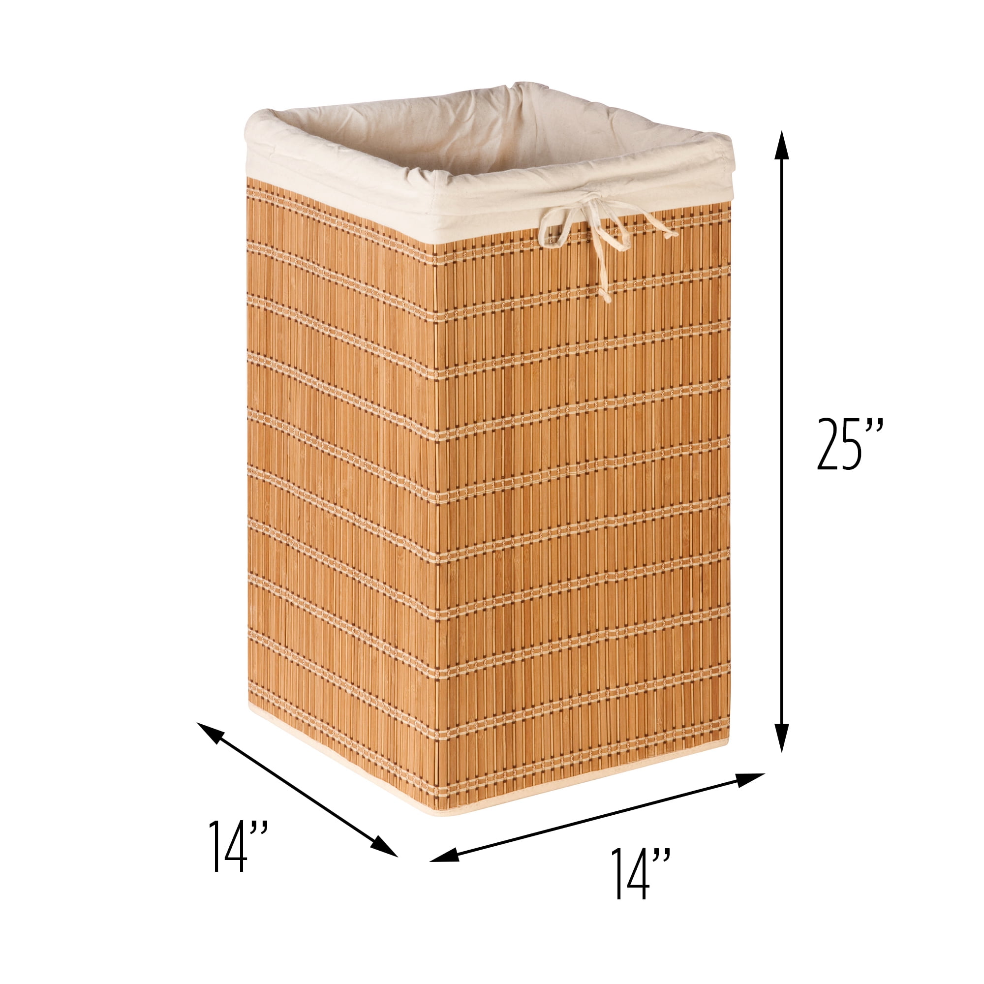Honey-Can-Do Square Bamboo Laundry Hamper with Bag, Brown