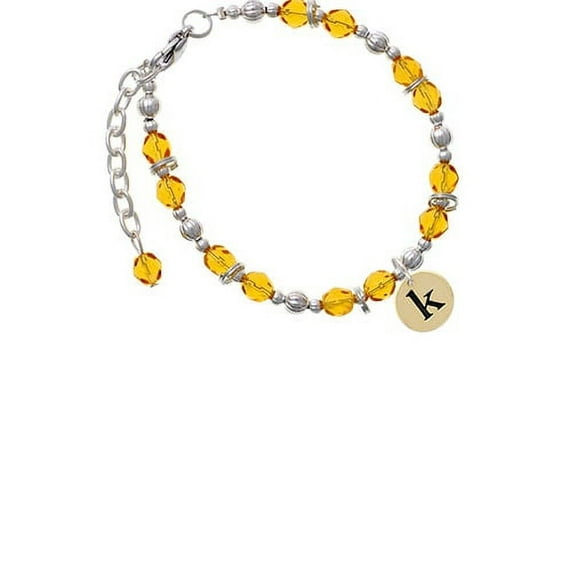 Goldtone Disc 1/2'' Initial - k - Yellow Beaded Bracelet