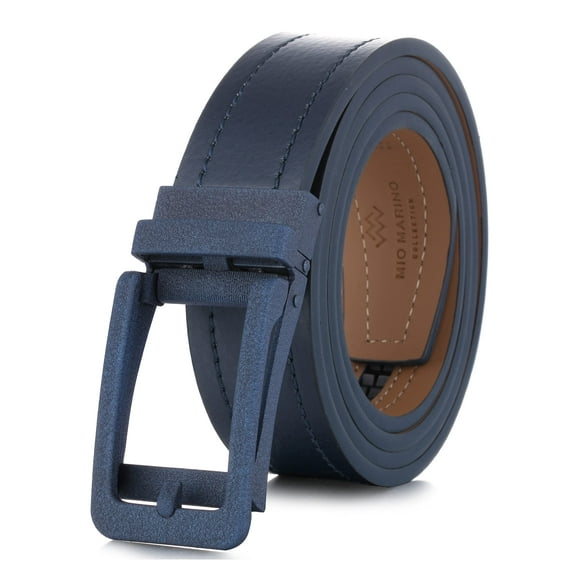 Marino Ceinture à Cliquet Confort pour Hommes Ceinture en Cuir Décontractée pour Hommes - Boucle Linxx Automatique, 1 3/8 Pouces de Large - Boîte Cadeau Élégante - Linxx Grainé - Indigo - Ajustable de 28 Pouces à 44 Pouces de Taille