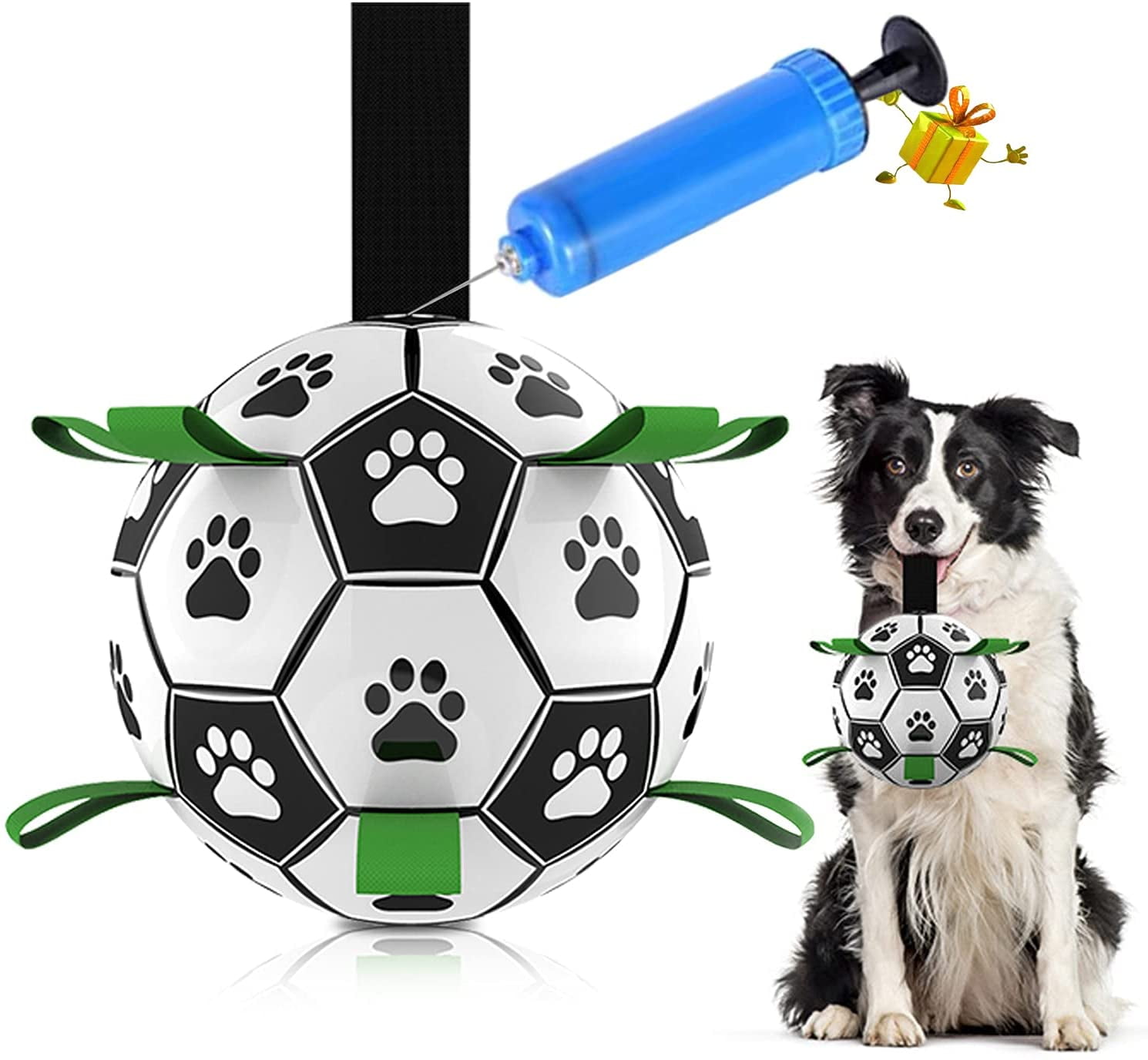 Fortunenine Dog Soccer Ball with Grab Tabs Interactive Dog Toy Ball for