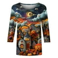 thumbnail image 4 of Womens Tops Plus Size Halloween Pumpkin 3/4 Sleeve Round Neck Printing Pullover Blouse Orange XL, 4 of 4